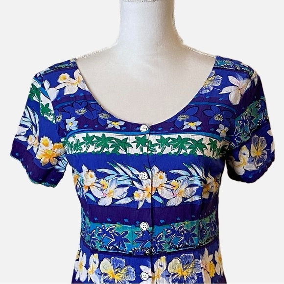 Jams World Vintage Hibiscus Floral Hawaiian Button Down Dress Size 9 - Picture 2 of 11